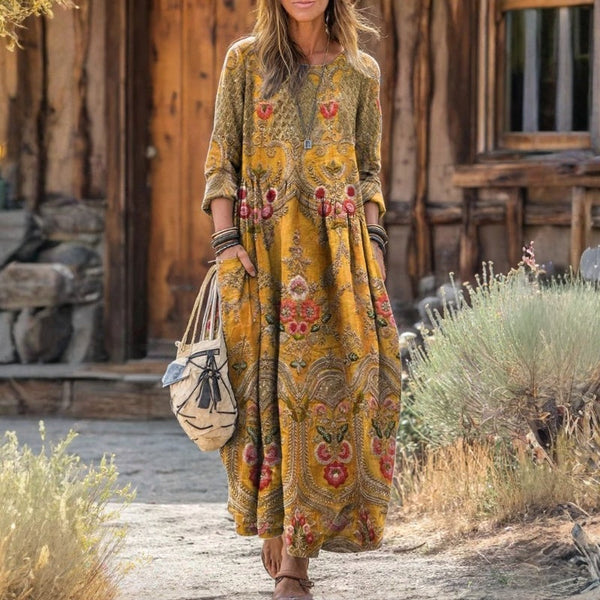 Maria - Robe Décontractée à Manches Longues Inspirée du Vintage