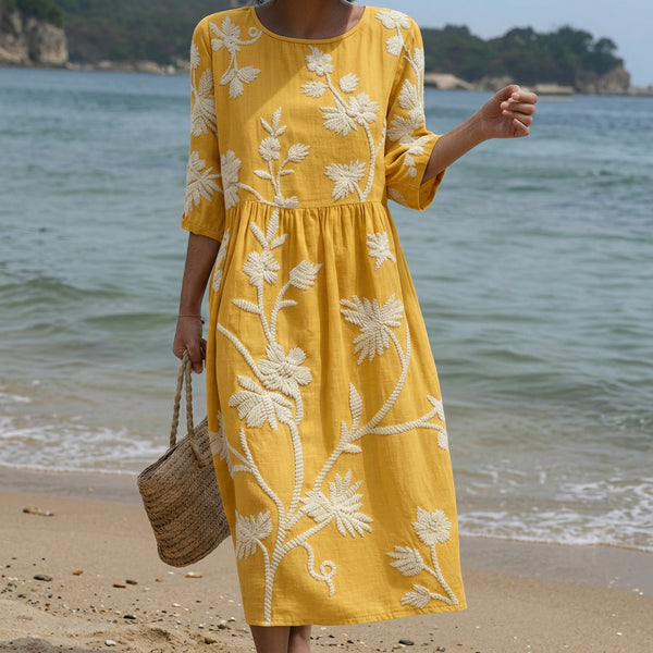 Iara - Robe Midi avec Imprimé de Plantes et de Fleurs