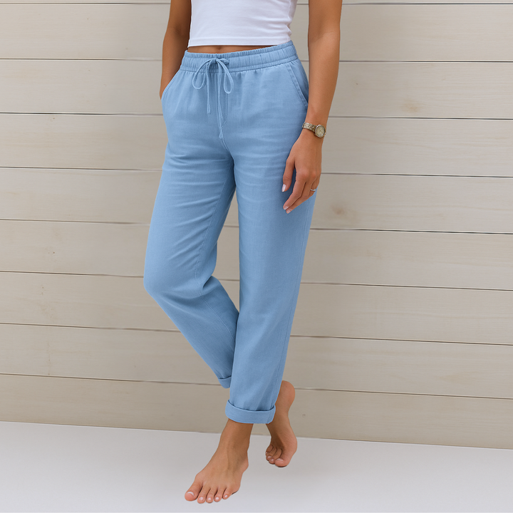 Sara - Pantalons élastiques en lin Premium
