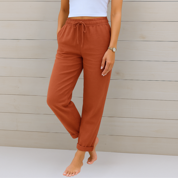 Sara - Pantalons élastiques en lin Premium