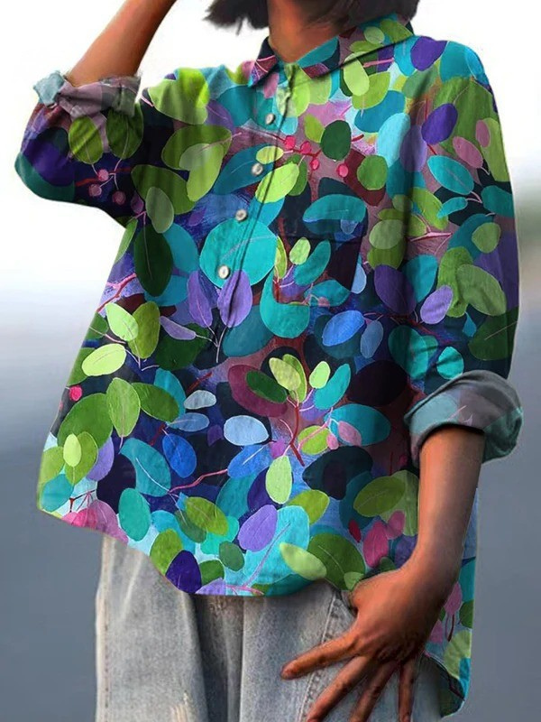Graça - Chemise Décontractée Imprimée en Art de la Forêt d'Été