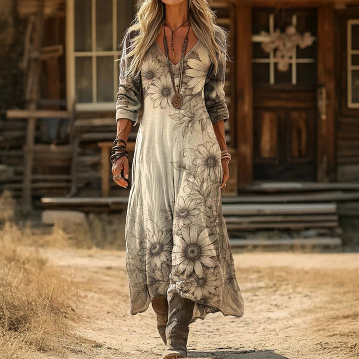 Maria - Robe Décontractée à Manches Longues Inspirée du Vintage