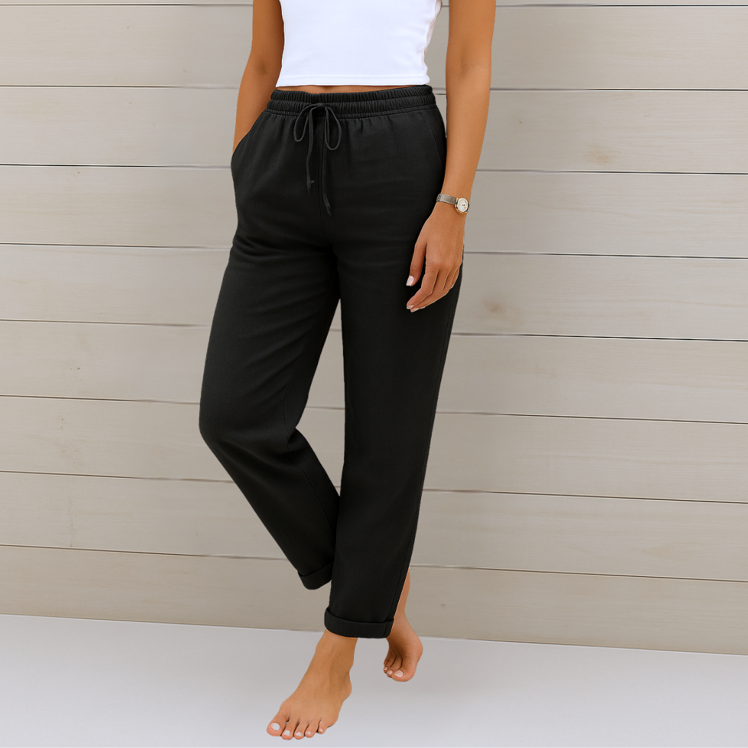 Sara - Pantalons élastiques en lin Premium