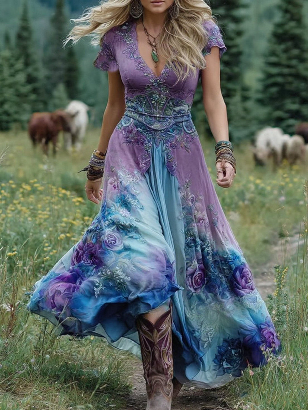 Serena - Robe Maxi Courte Fleurie