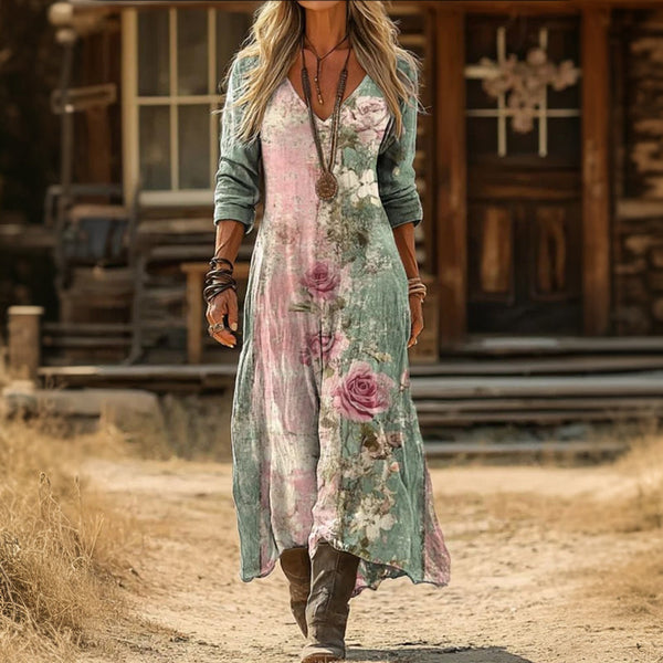 Maria - Robe Décontractée à Manches Longues Inspirée du Vintage