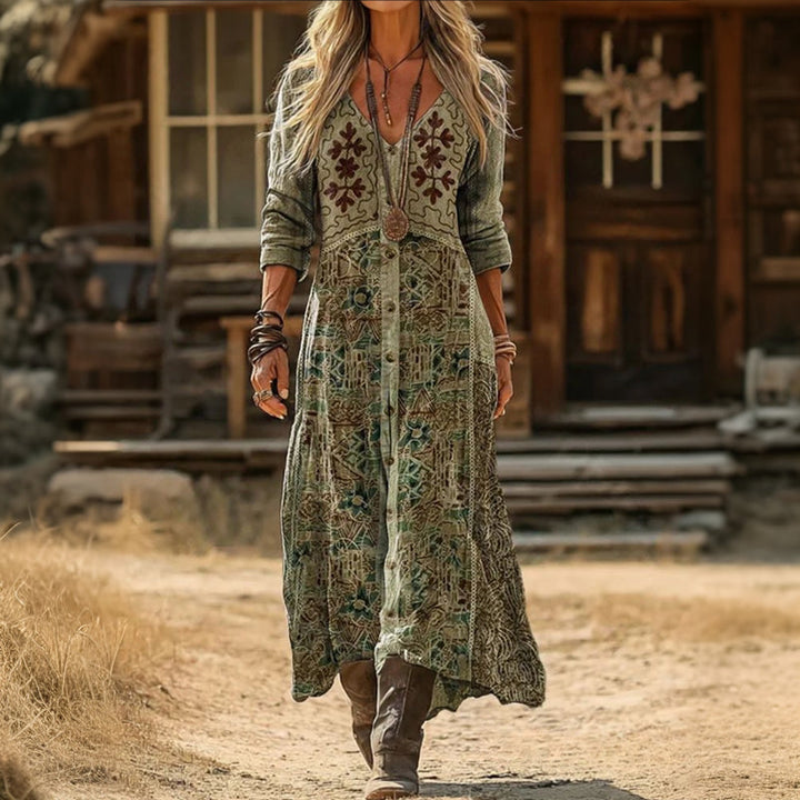Maria - Robe Décontractée à Manches Longues Inspirée du Vintage