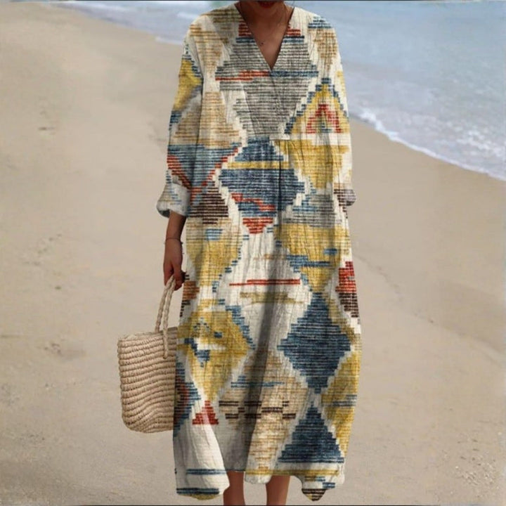 Cátia - Robe Inspirée par le Bohème avec Impressions Ethniques