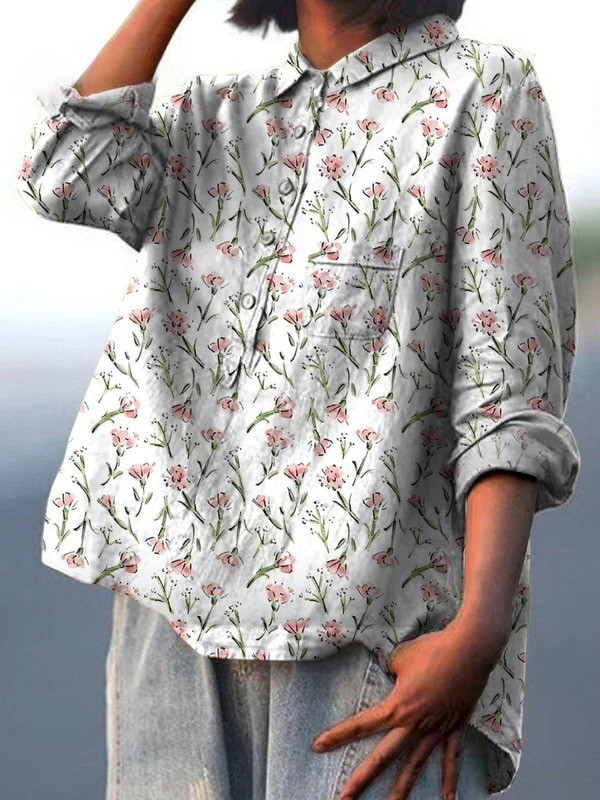 Rute - Chemise Décontractée à Motif Floral Rose de Printemps