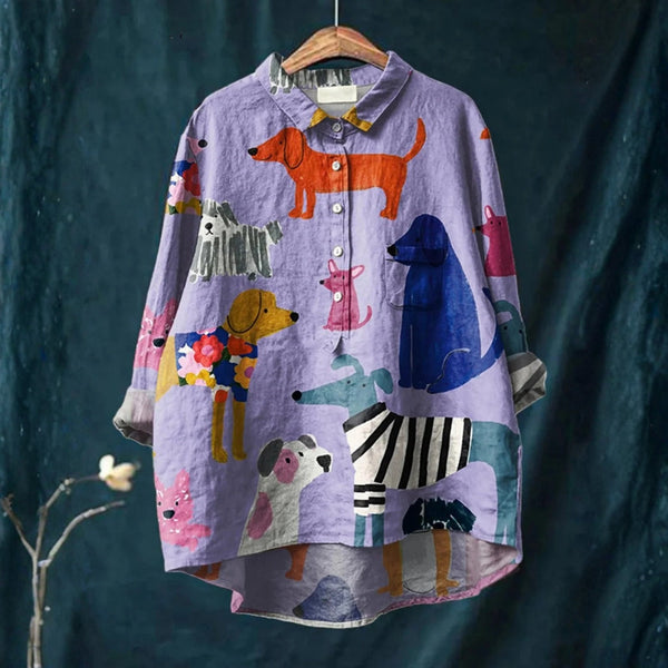 Cláudia - Chemise Décontractée avec Art de Chien