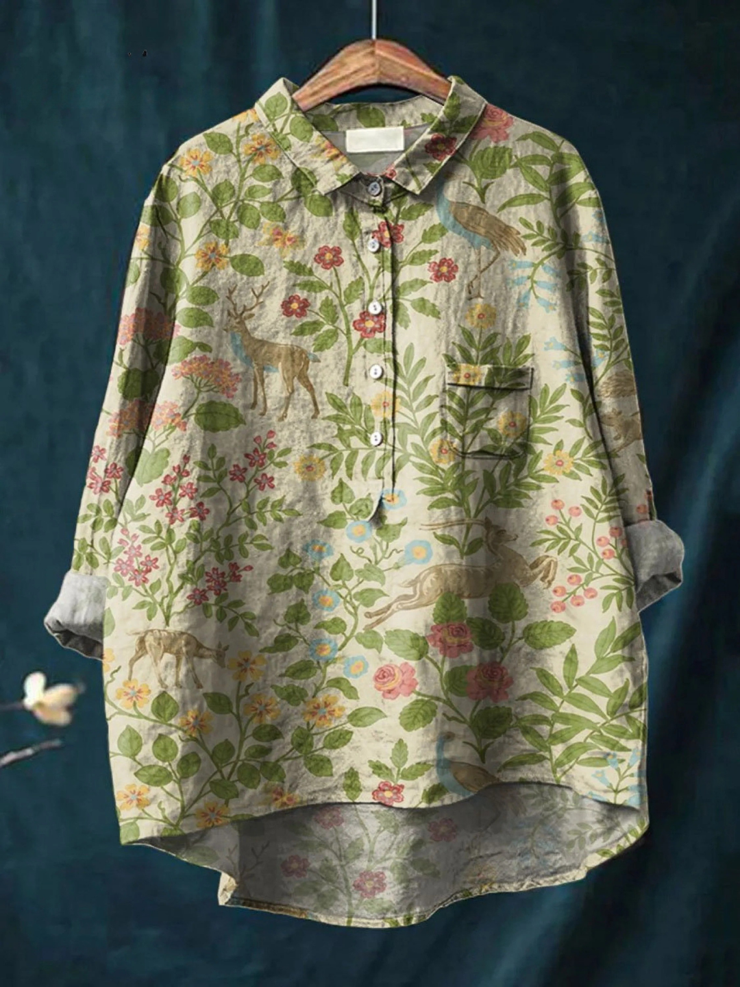 Georgina - Chemise Casual Vintage Florale avec Animaux
