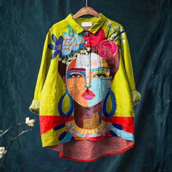 Âmbar - T-shirt Casual Imprimé avec Portrait de Frida en Peinture à l'Huile