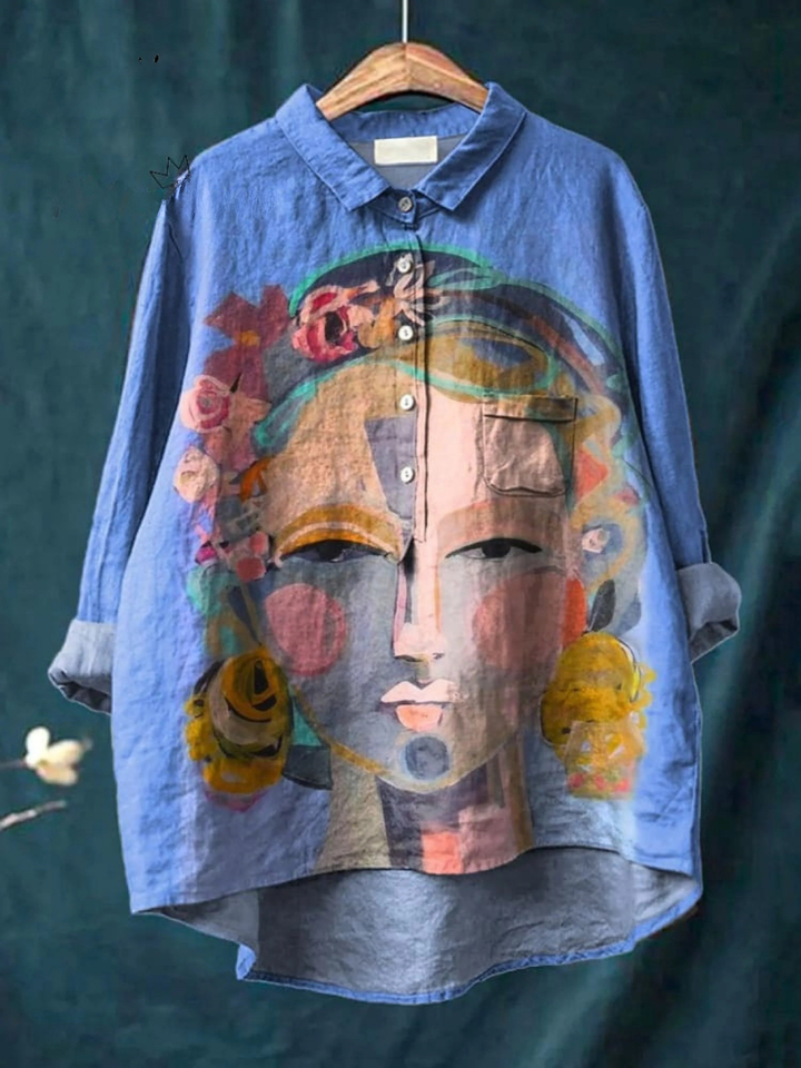 Âmbar - T-shirt Casual Imprimé avec Portrait de Frida en Peinture à l'Huile