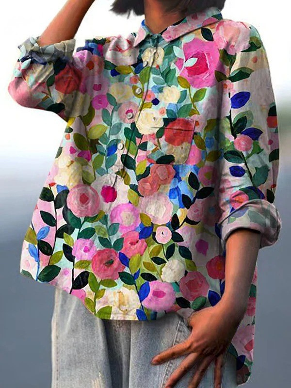 Lea - Chemise Casual Imprimée avec Fleurs Colorées de Printemps