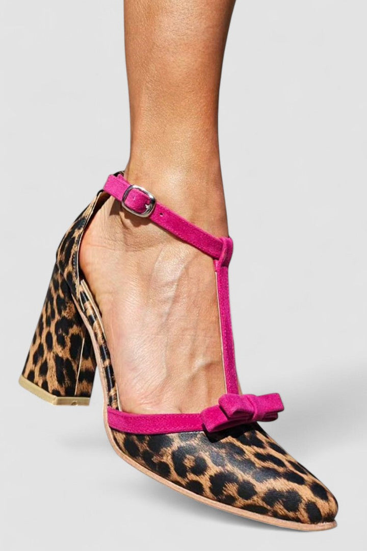 Leontina - Sandales vertes avec motif léopard et détail coloré
