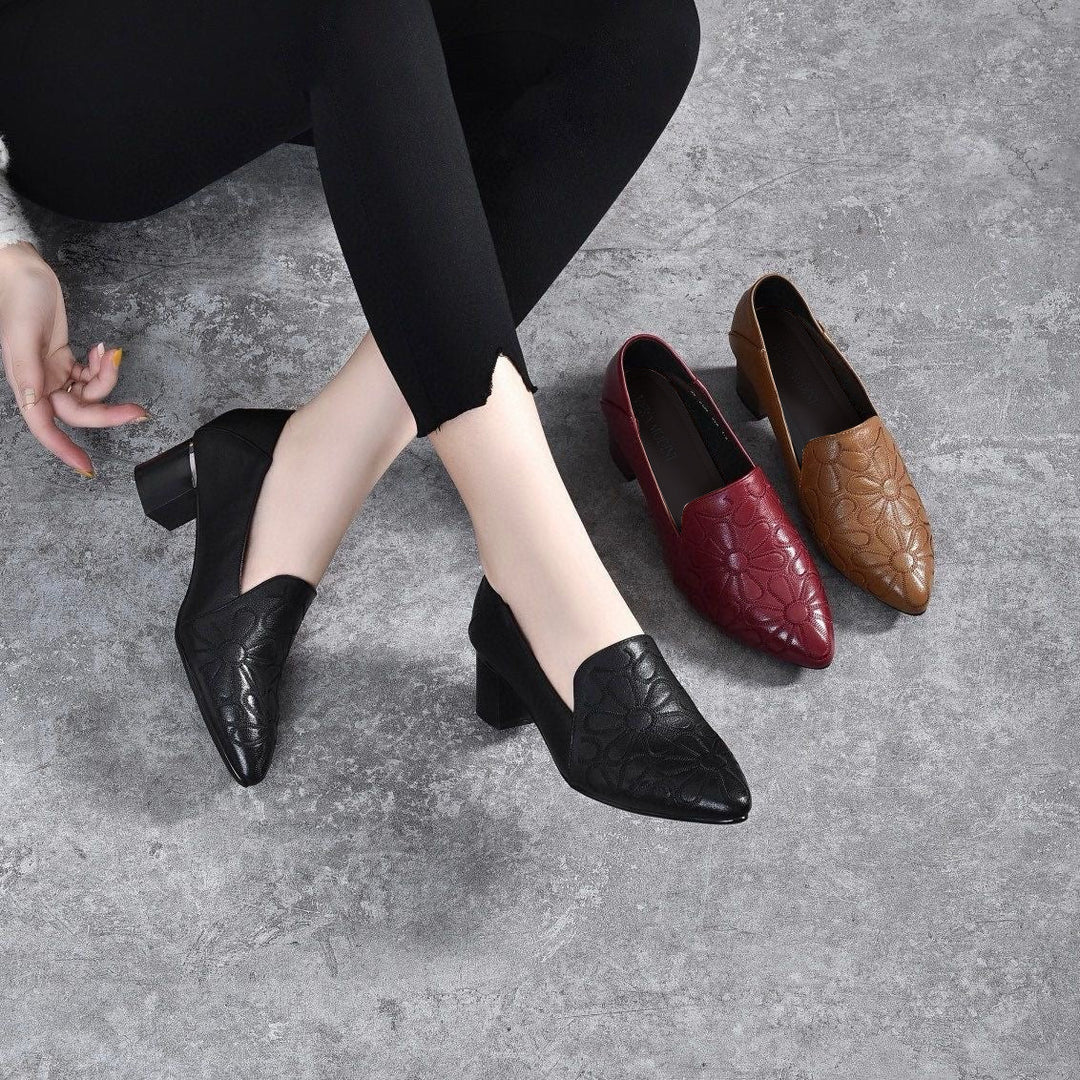 Olene - Chaussures à Talons en Cuir Vegan avec Broderie Douce