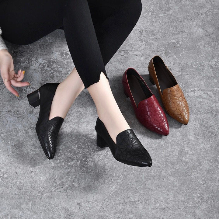 Olene - Chaussures à Talons en Cuir Vegan avec Broderie Douce