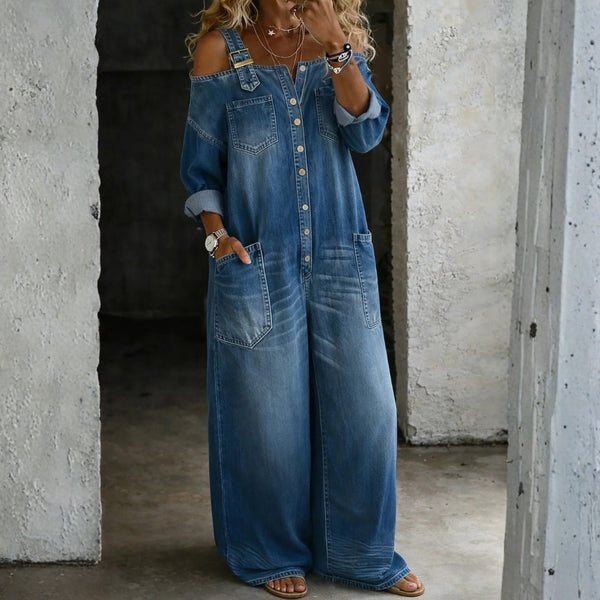 Florença - Combinaison en Denim avec Épaules Dégagées