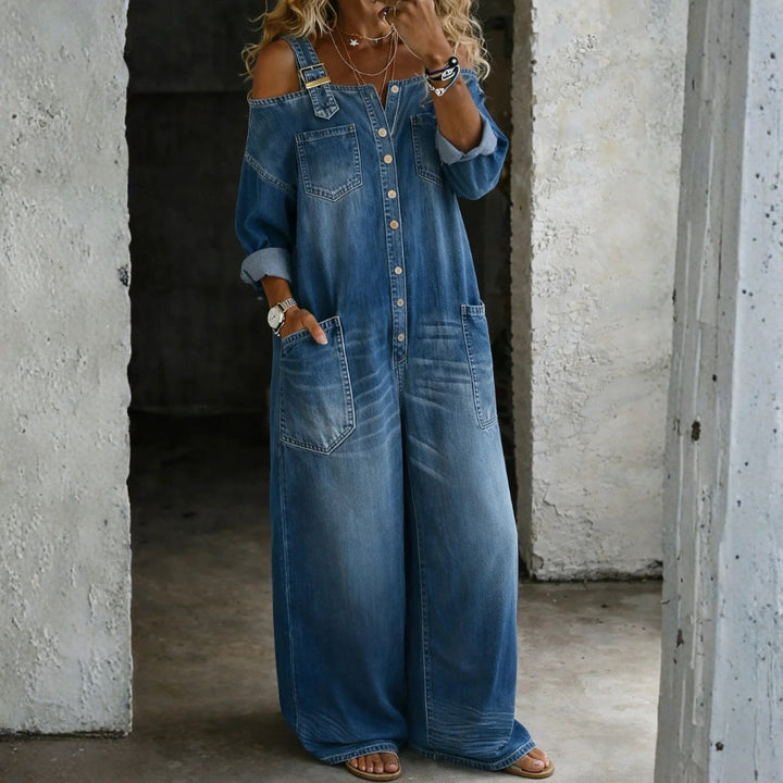 Florença - Combinaison en Denim avec Épaules Dégagées