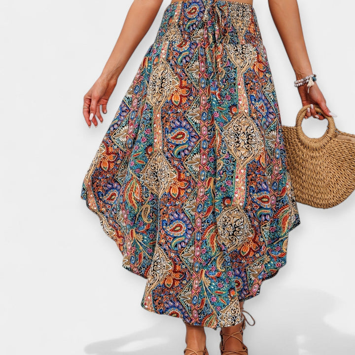 Jupe Midi Fleurie Taille Haute
