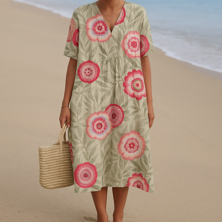 Margarida - Robe Florale avec Feuilles et Mandala