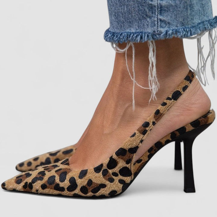 Liorina - Escarpins kaki avec imprimé léopard et bout pointu