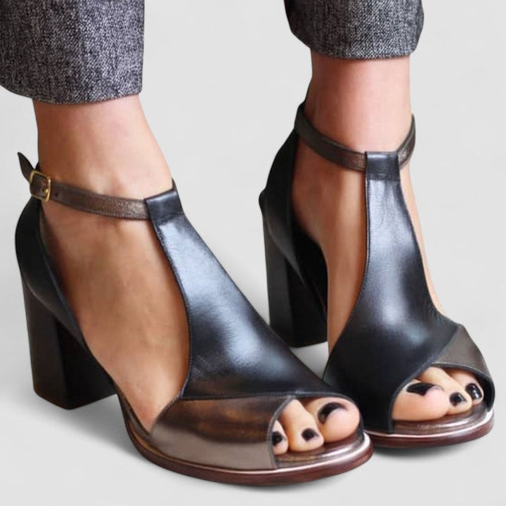 Nadaria - Sandales noires à talons hauts et bout ouvert en patchwork