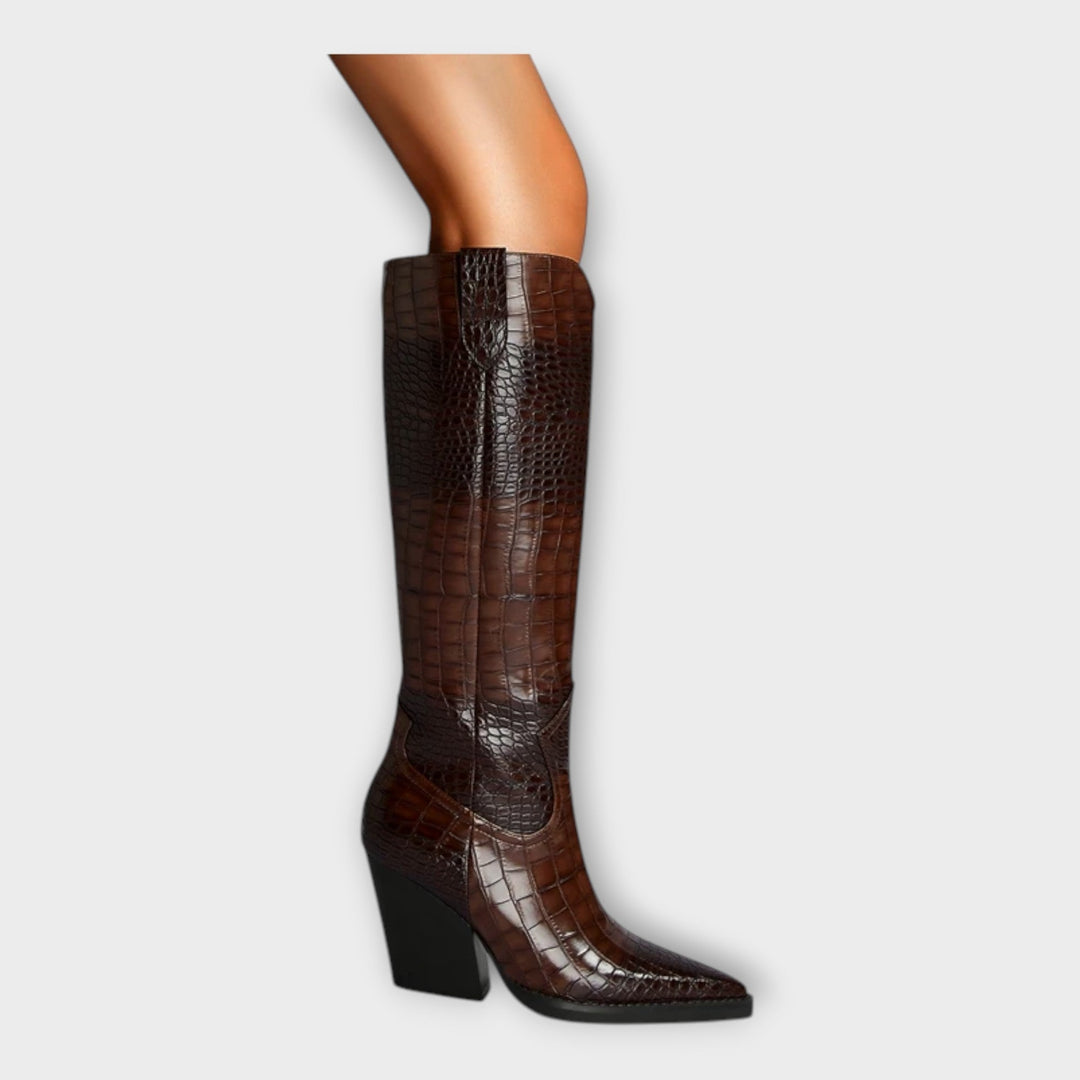 Bottes au Design Croco et Talon Élégant