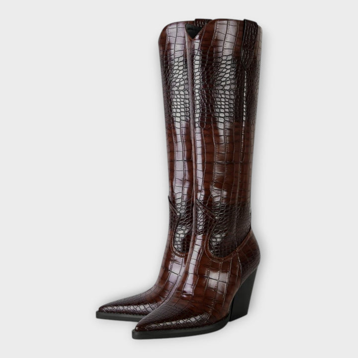 Bottes au Design Croco et Talon Élégant