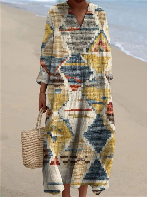 Cátia - Robe Inspirée par le Bohème avec Impressions Ethniques