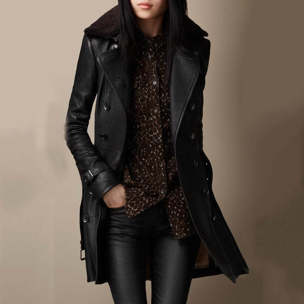 Joana - Manteau Élégant 3/4 en Cuir