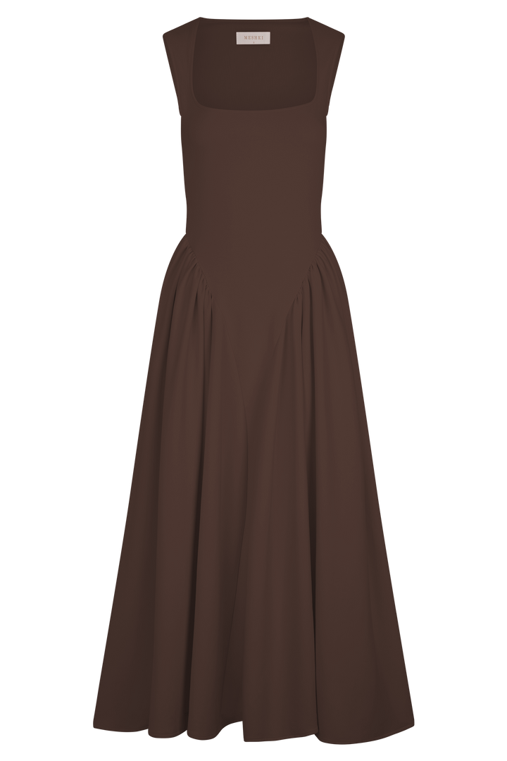 Sara - Robe midi en maille marron