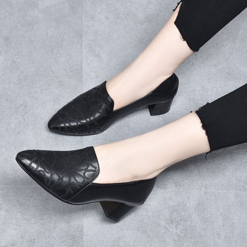 Olene - Chaussures à Talons en Cuir Vegan avec Broderie Douce
