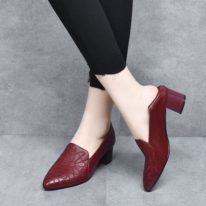 Olene - Chaussures à Talons en Cuir Vegan avec Broderie Douce