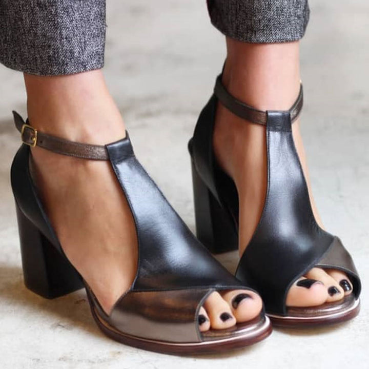Nadaria - Sandales noires à talons hauts et bout ouvert en patchwork