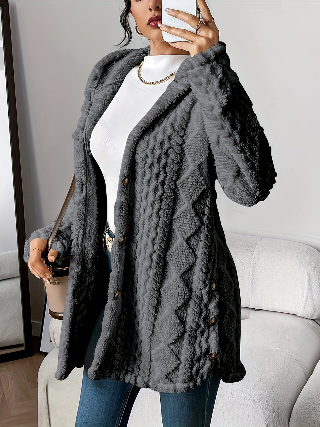 Sara - Manteau à capuche en peluche
