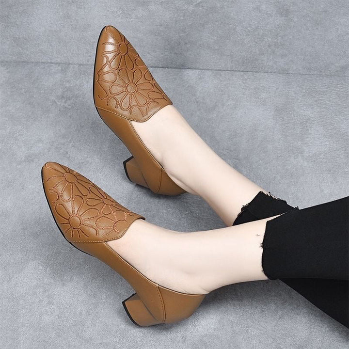 Olene - Chaussures à Talons en Cuir Vegan avec Broderie Douce