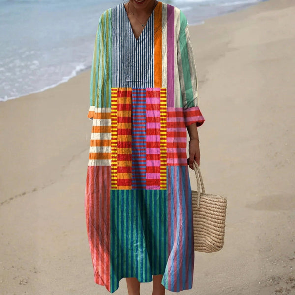 Eva - Robe Longue Multicolore en Patchwork