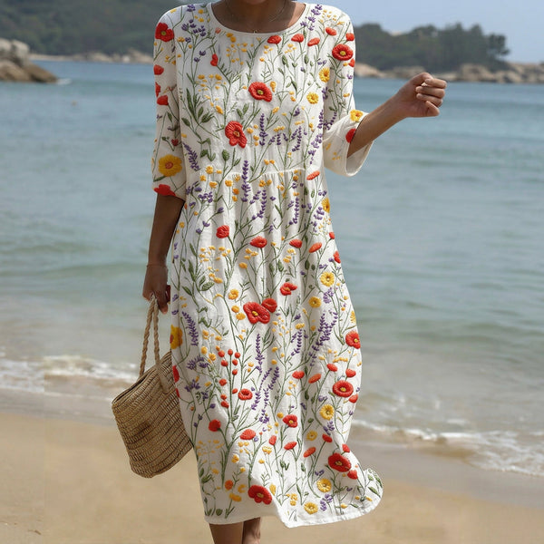 Cristina - Robe Maxi à Col Rond avec Imprimé Floral