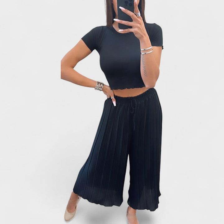 Maia - Pantalons Plissés Noirs
