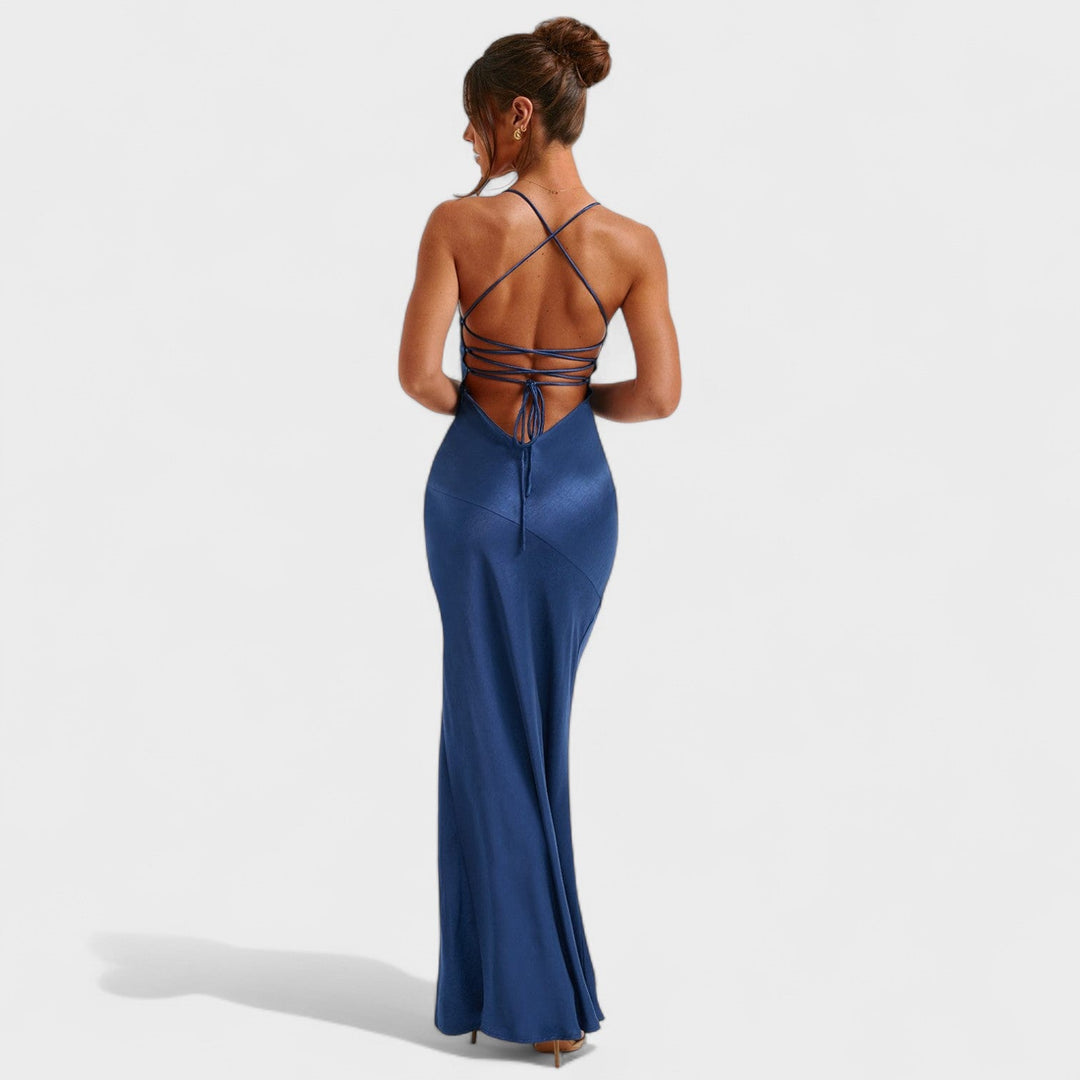 Elena - Robe en satin bleu nuit