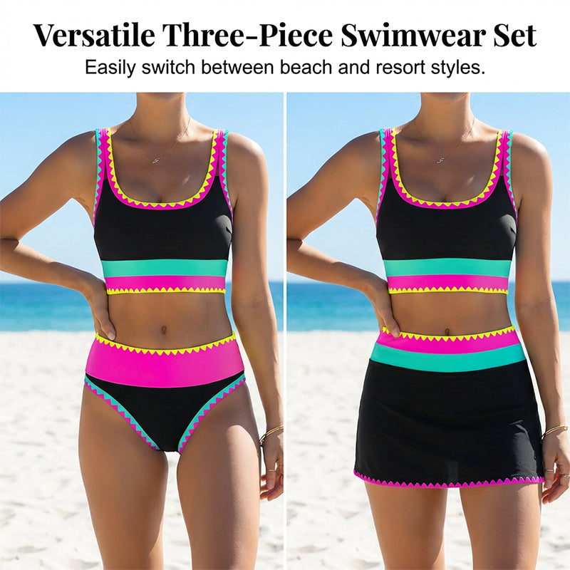 Celia | Maillot de Bain 3 Pièces à Motif Multicolore