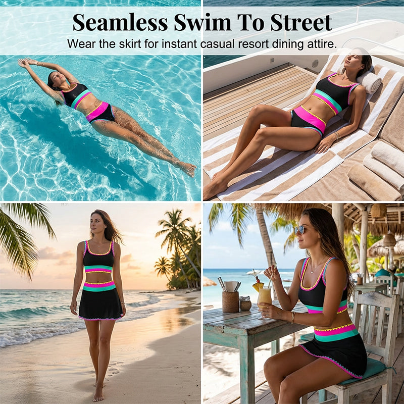 Celia | Maillot de Bain 3 Pièces à Motif Multicolore