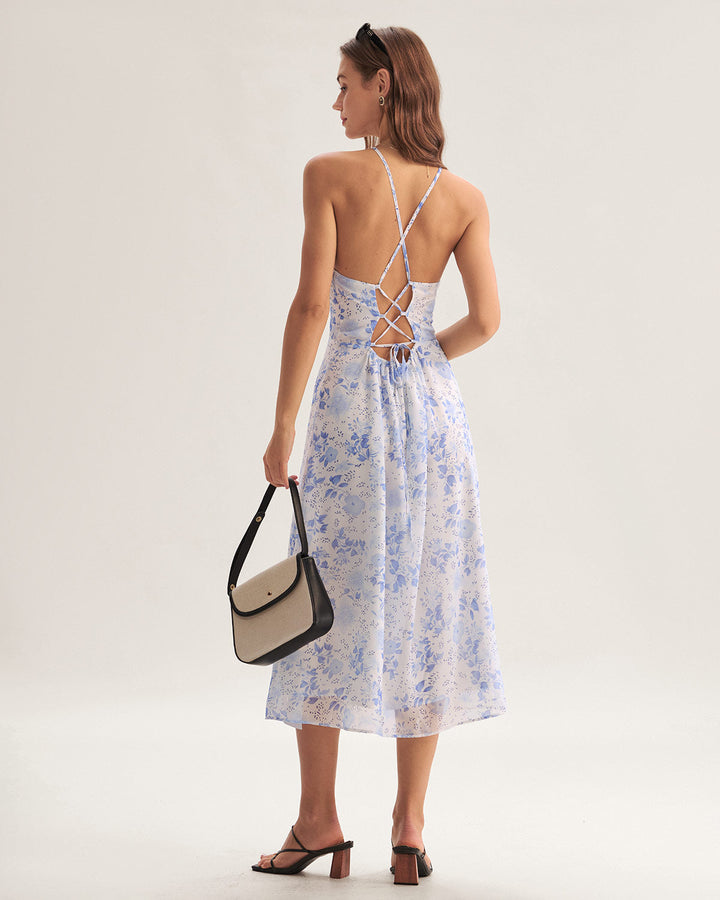 Clarice - Robe Midi Bleu Floral